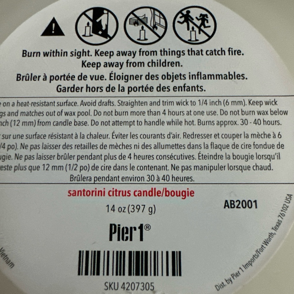 Pier 1 Santorini Citrus Candle with Lemon Design - Picture 8 of 10